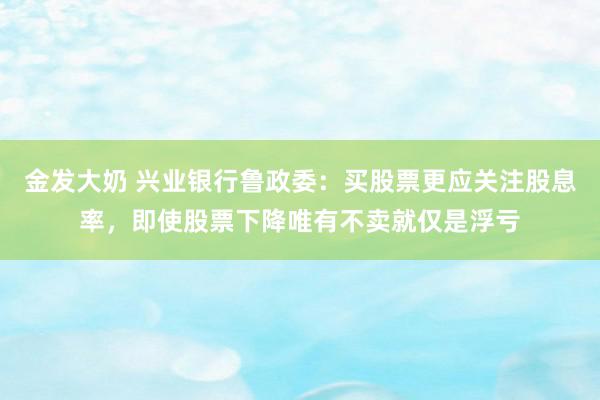 金发大奶 兴业银行鲁政委：买股票更应关注股息率，即使股票下降唯有不卖就仅是浮亏