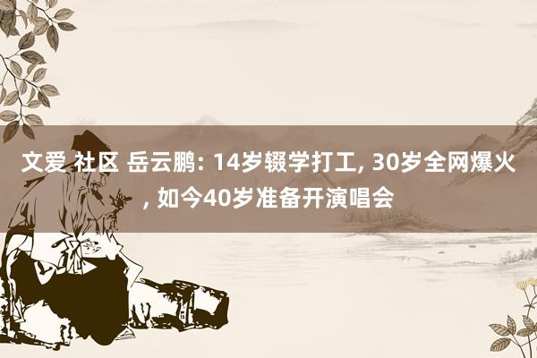 文爱 社区 岳云鹏: 14岁辍学打工, 30岁全网爆火, 如